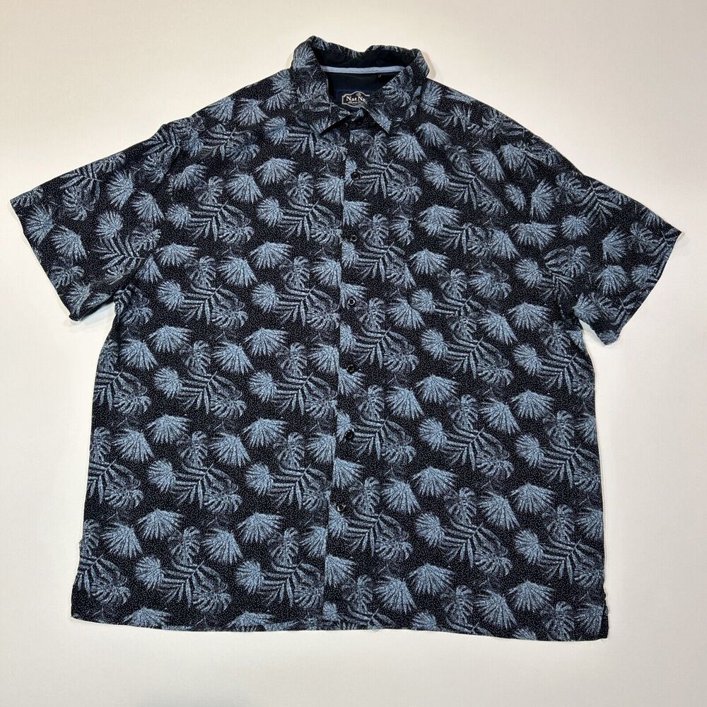 Nat Nast Mens Shirt Size XL Extra Large Blue Short Sleeve Button Up Silk